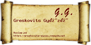 Greskovits Győző névjegykártya
